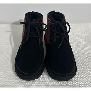 UGG Neumel Chukka Boots Womens US 6 Suede Wool Fur Black Red Blue Green Plaid